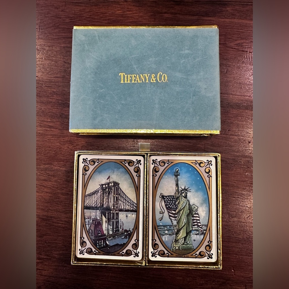 Vintage Tiffany & Co Playing Cards Statue of Liberty & Brooklyn Bridge + Box NIB - Picture 1 of 5